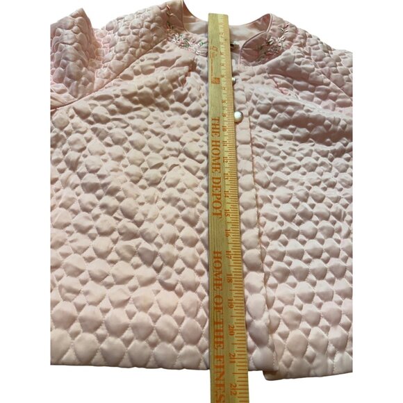 Vtg 50s Barbizon Pink Quilted Bed Jacket Floral Embroidery Cottage Grannycore - Picture 5 of 13
